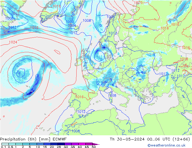 Z500/Rain (+SLP)/Z850 ECMWF  30.05.2024 06 UTC