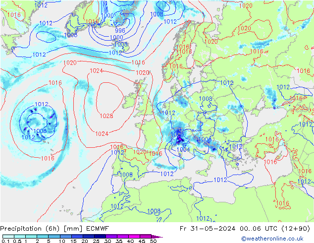 Z500/Rain (+SLP)/Z850 ECMWF vie 31.05.2024 06 UTC