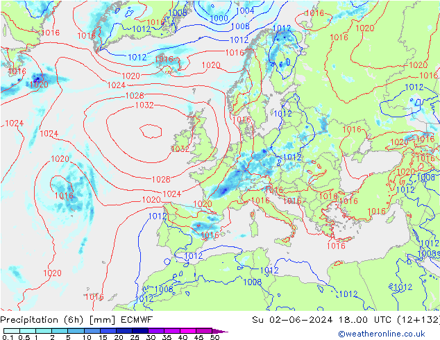 Z500/Yağmur (+YB)/Z850 ECMWF Paz 02.06.2024 00 UTC