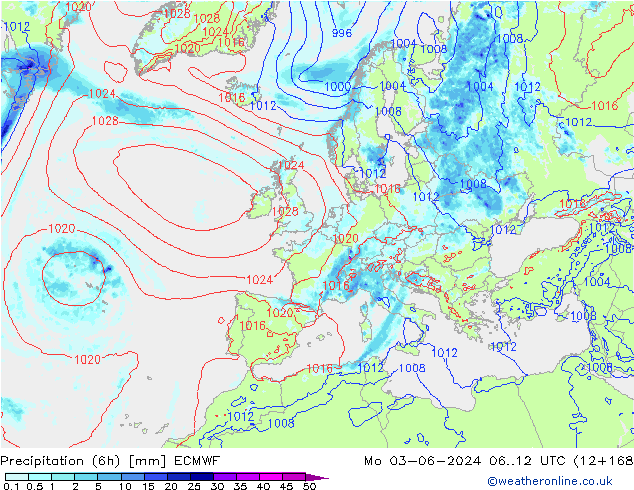 Z500/Rain (+SLP)/Z850 ECMWF Mo 03.06.2024 12 UTC