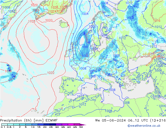 осадки (6h) ECMWF ср 05.06.2024 12 UTC