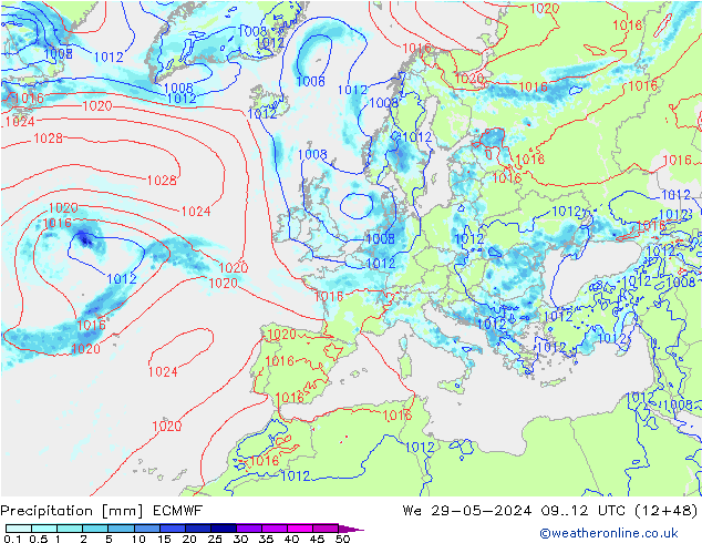 Niederschlag ECMWF Mi 29.05.2024 12 UTC