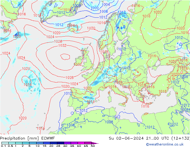 Precipitation ECMWF Su 02.06.2024 00 UTC