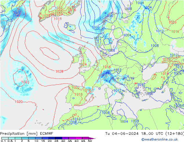 Precipitation ECMWF Tu 04.06.2024 00 UTC