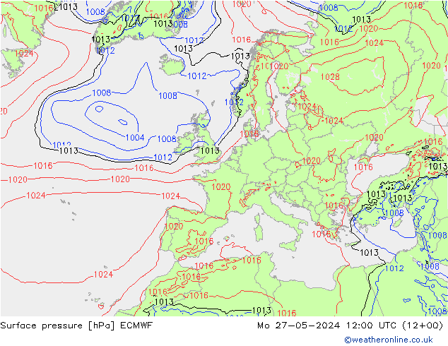 Bodendruck ECMWF Mo 27.05.2024 12 UTC