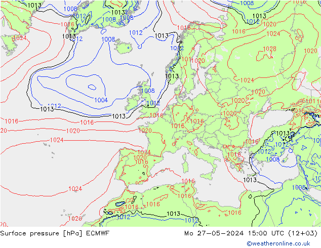 Presión superficial ECMWF lun 27.05.2024 15 UTC