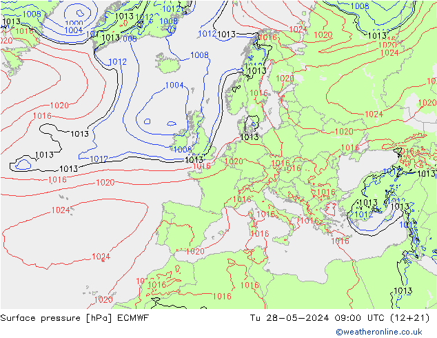 ciśnienie ECMWF wto. 28.05.2024 09 UTC
