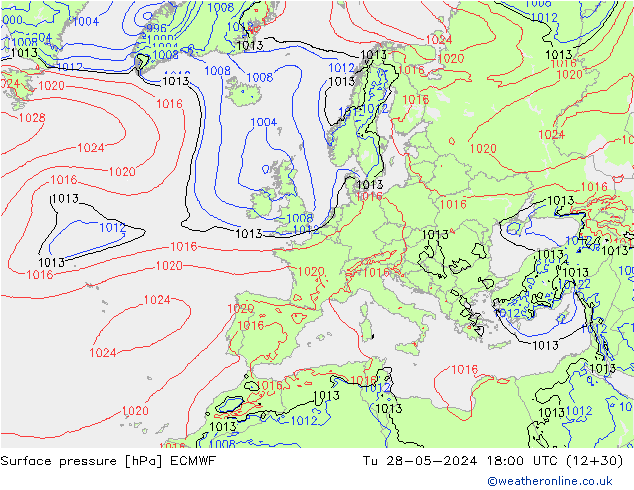 Presión superficial ECMWF mar 28.05.2024 18 UTC