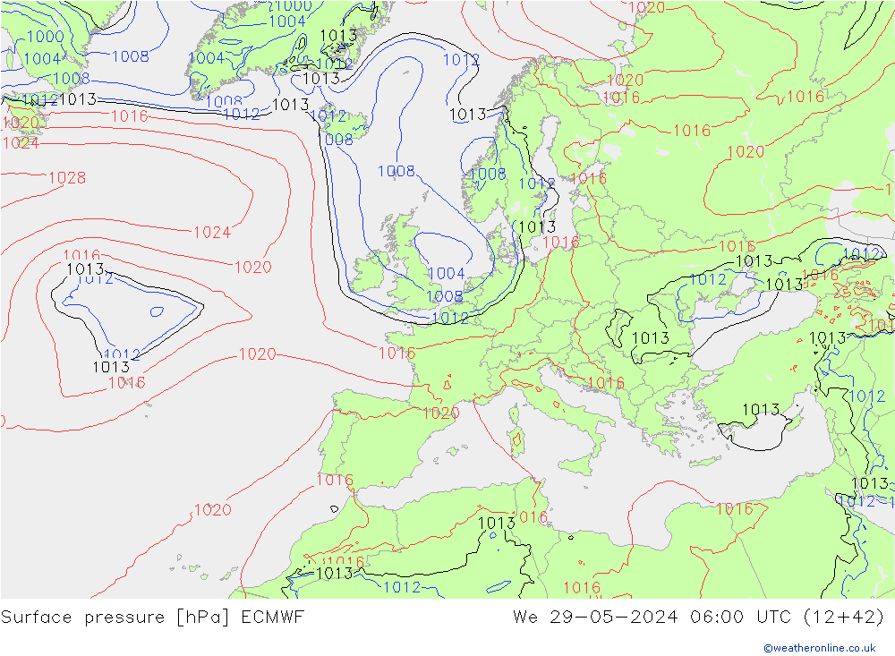 Surface pressure ECMWF We 29.05.2024 06 UTC