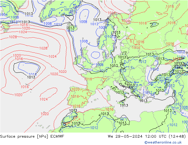 Bodendruck ECMWF Mi 29.05.2024 12 UTC