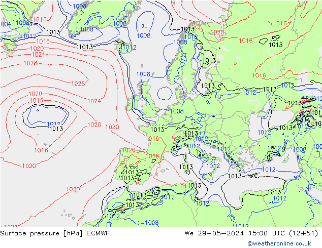 Surface pressure ECMWF We 29.05.2024 15 UTC