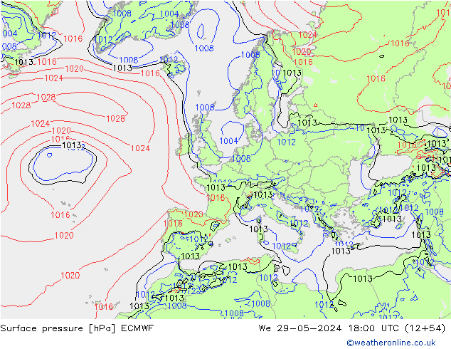 Surface pressure ECMWF We 29.05.2024 18 UTC