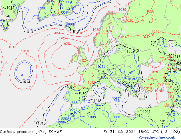 Surface pressure ECMWF Fr 31.05.2024 18 UTC