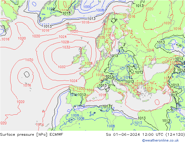 Luchtdruk (Grond) ECMWF za 01.06.2024 12 UTC