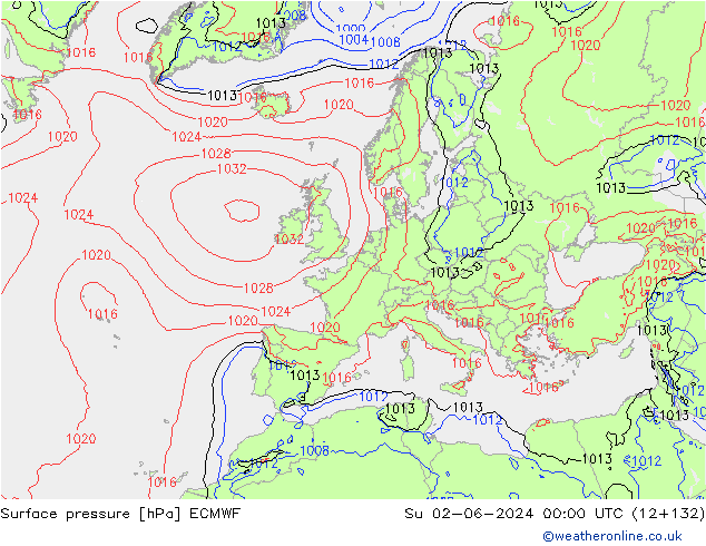 Atmosférický tlak ECMWF Ne 02.06.2024 00 UTC