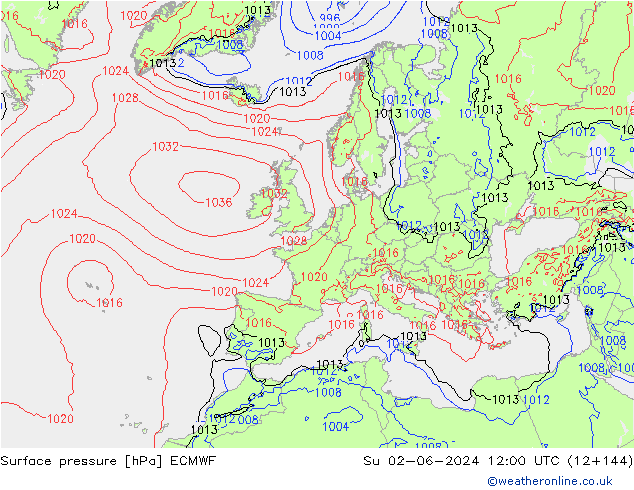 Surface pressure ECMWF Su 02.06.2024 12 UTC