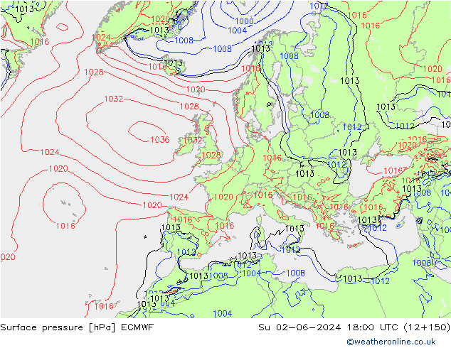 Luchtdruk (Grond) ECMWF zo 02.06.2024 18 UTC