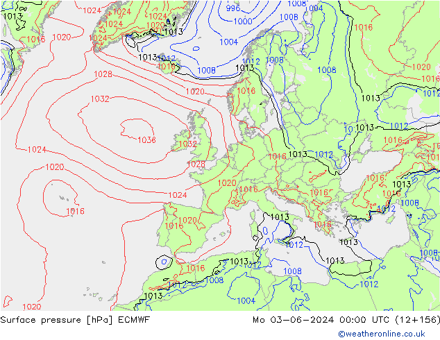Pressione al suolo ECMWF lun 03.06.2024 00 UTC