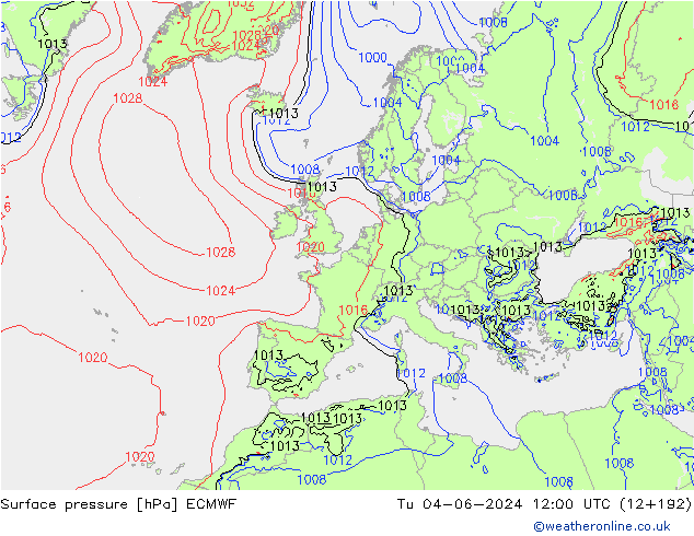 Yer basıncı ECMWF Sa 04.06.2024 12 UTC