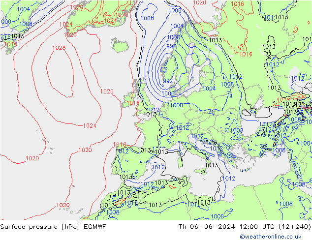 Pressione al suolo ECMWF gio 06.06.2024 12 UTC