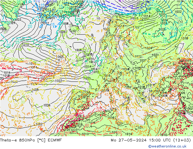 Theta-e 850hPa ECMWF Pzt 27.05.2024 15 UTC