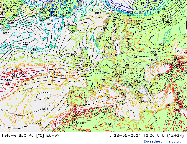 Theta-e 850гПа ECMWF вт 28.05.2024 12 UTC