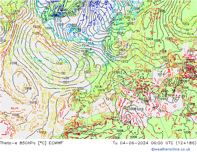 Theta-e 850hPa ECMWF Ter 04.06.2024 06 UTC