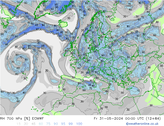Humidité rel. 700 hPa ECMWF ven 31.05.2024 00 UTC