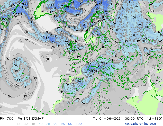 RH 700 hPa ECMWF Di 04.06.2024 00 UTC