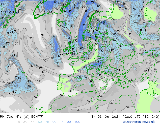 RH 700 гПа ECMWF чт 06.06.2024 12 UTC