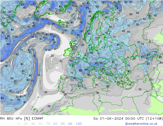 RH 850 hPa ECMWF Sa 01.06.2024 00 UTC