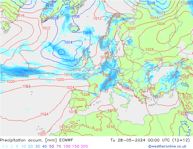 Totale neerslag ECMWF di 28.05.2024 00 UTC