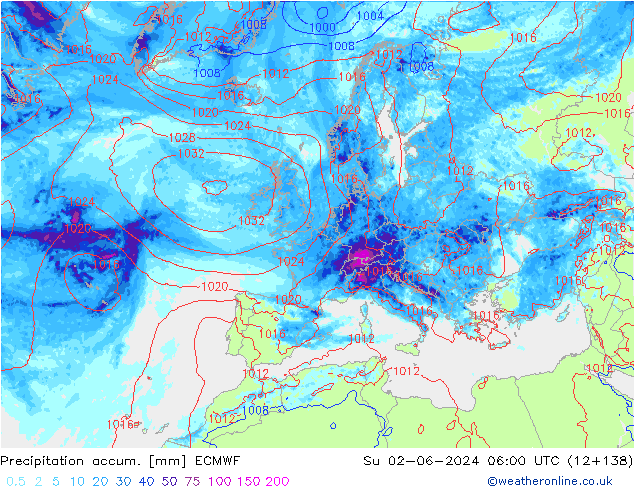 Precipitation accum. ECMWF nie. 02.06.2024 06 UTC