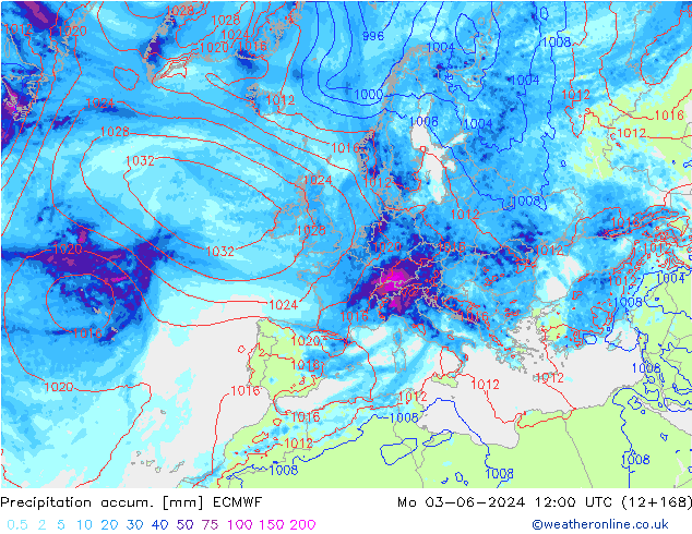 Totale neerslag ECMWF ma 03.06.2024 12 UTC