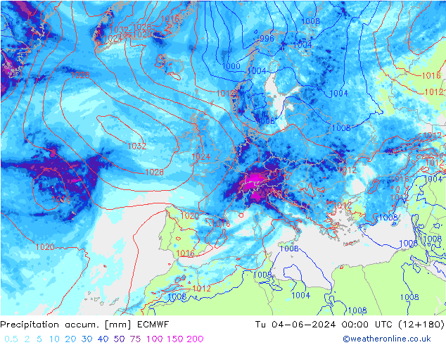 Precipitación acum. ECMWF mar 04.06.2024 00 UTC