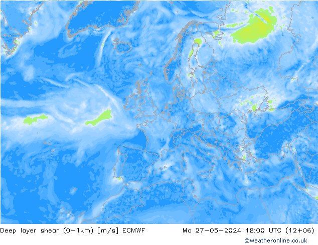 Deep layer shear (0-1km) ECMWF lun 27.05.2024 18 UTC