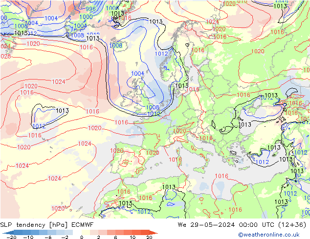 SLP tendency ECMWF St 29.05.2024 00 UTC