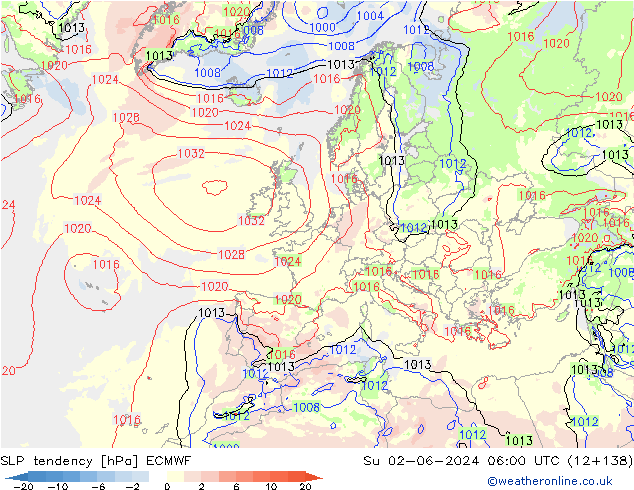 SLP tendency ECMWF Dom 02.06.2024 06 UTC