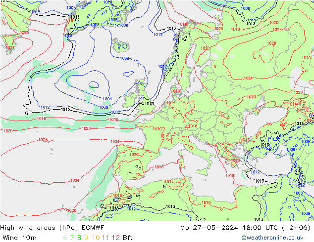 High wind areas ECMWF Mo 27.05.2024 18 UTC