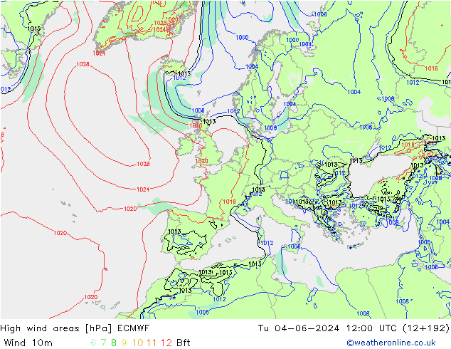 yüksek rüzgarlı alanlar ECMWF Sa 04.06.2024 12 UTC