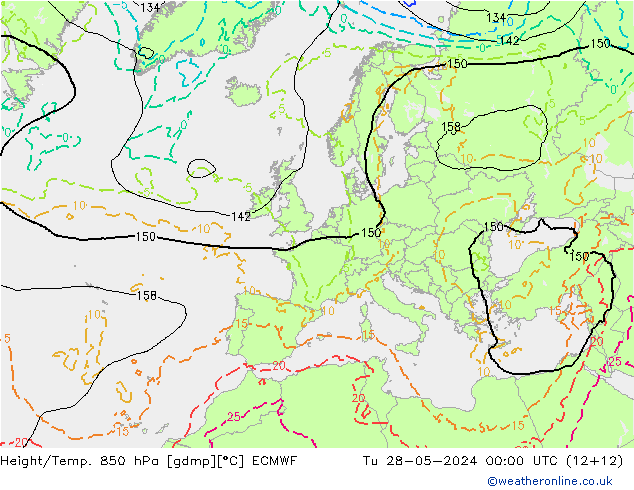 Height/Temp. 850 hPa ECMWF wto. 28.05.2024 00 UTC