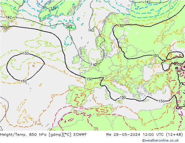 Z500/Yağmur (+YB)/Z850 ECMWF Çar 29.05.2024 12 UTC