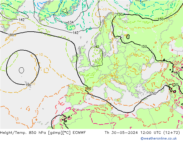 Height/Temp. 850 гПа ECMWF чт 30.05.2024 12 UTC