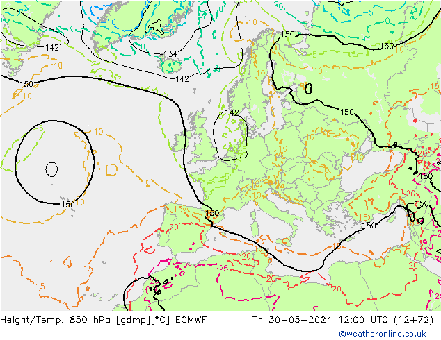 Z500/Rain (+SLP)/Z850 ECMWF чт 30.05.2024 12 UTC