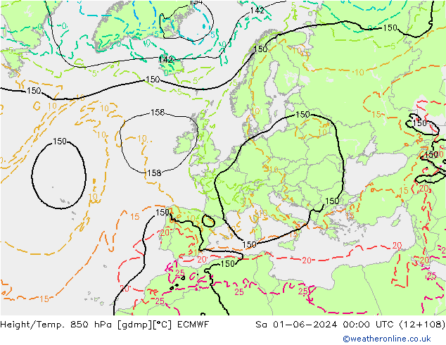 Height/Temp. 850 гПа ECMWF сб 01.06.2024 00 UTC