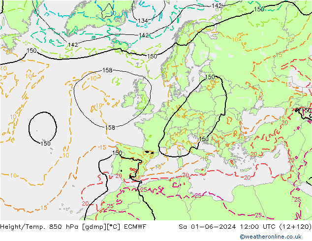 Géop./Temp. 850 hPa ECMWF sam 01.06.2024 12 UTC