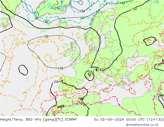 Z500/Yağmur (+YB)/Z850 ECMWF Paz 02.06.2024 00 UTC