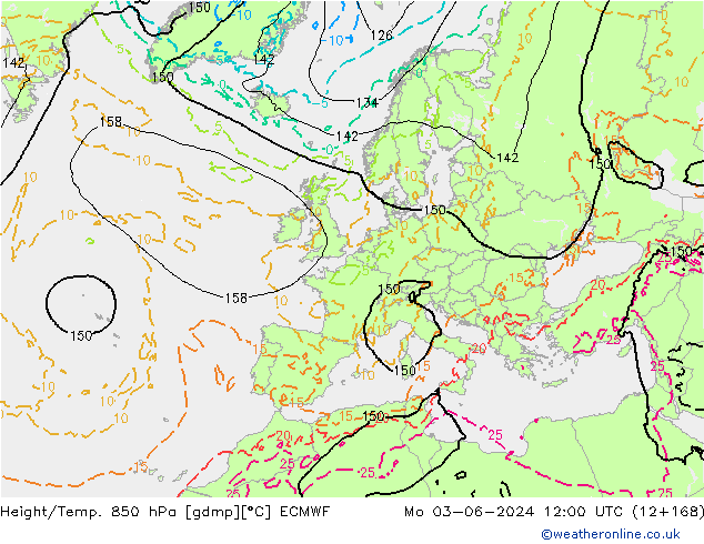 Z500/Rain (+SLP)/Z850 ECMWF Mo 03.06.2024 12 UTC