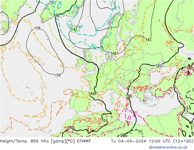 Z500/Yağmur (+YB)/Z850 ECMWF Sa 04.06.2024 12 UTC