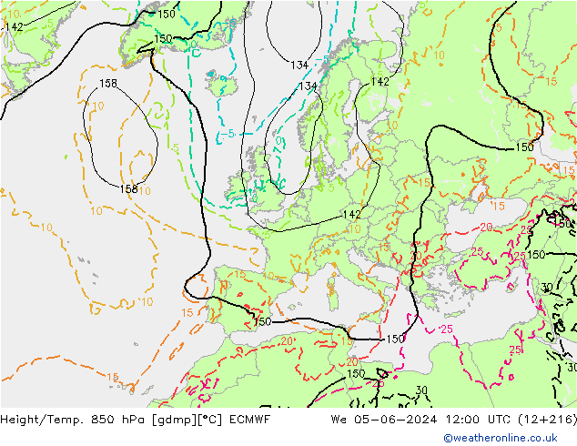 Géop./Temp. 850 hPa ECMWF mer 05.06.2024 12 UTC